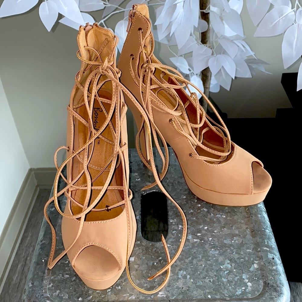 Brown tie up heels